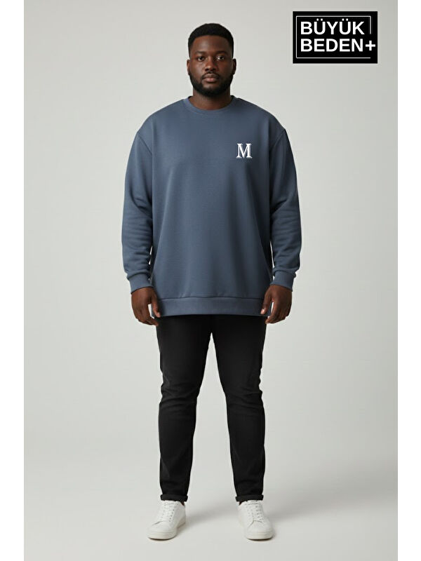 Süperlife Kadın Büyük Beden M Baskılı Bisiklet Yaka ince Sweatshirt SPR26BSWK956-13