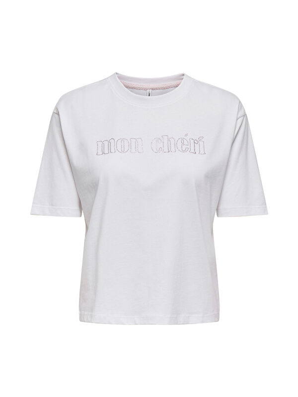 Only Onlrhine Pamuklu Boxy Fit Taş Detaylı Bisiklet Yaka T Shirt 15368901