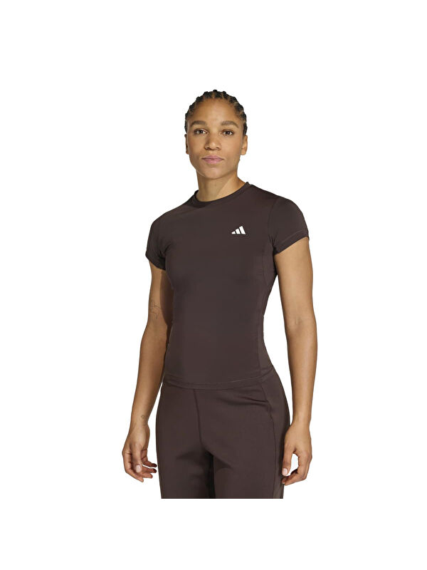 Adidas Power Essentials Workout Contour Kadın Kahverengi Yuvarlak Yaka Tişört