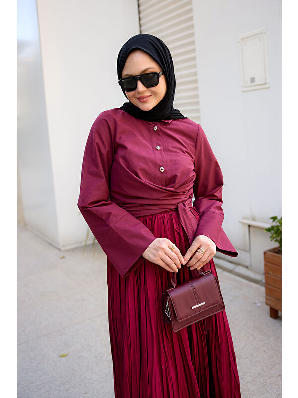 Locco Moda Kadın Önden Bağlamalı Gömlek Bordo