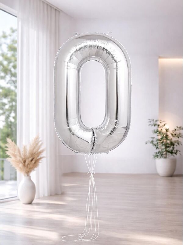 Parti Adresi Rakam Folyo Balon Doğum Günü Parti Balonu 0 Gümüş Renk 76 cm