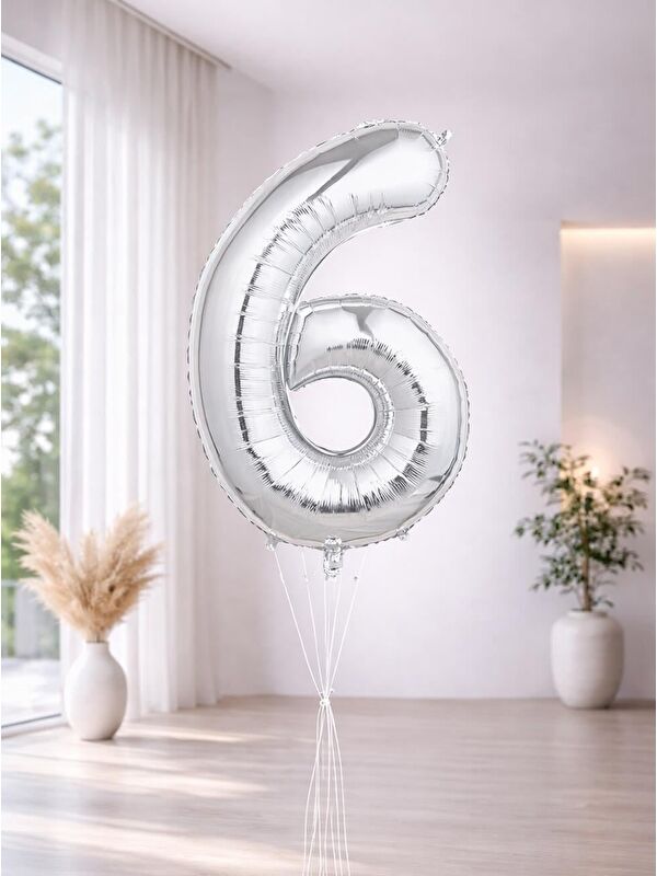 Parti Adresi Rakam Folyo Balon Doğum Günü Parti Balonu 6 Gümüş Renk 76 cm