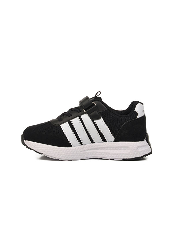 Siyah Beyaz Cırtlı Erkek Çocuk Spor Ayakkabı 1876 F - Görsel 3