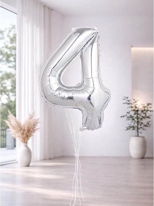 Parti Adresi Rakam Folyo Balon Doğum Günü Parti Balonu 4 Gümüş Renk 76 cm