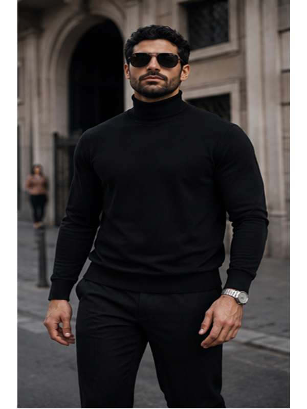 Comstar Erkek Kışlık Basic Slim Fit Uzun A.Siyah Kazak