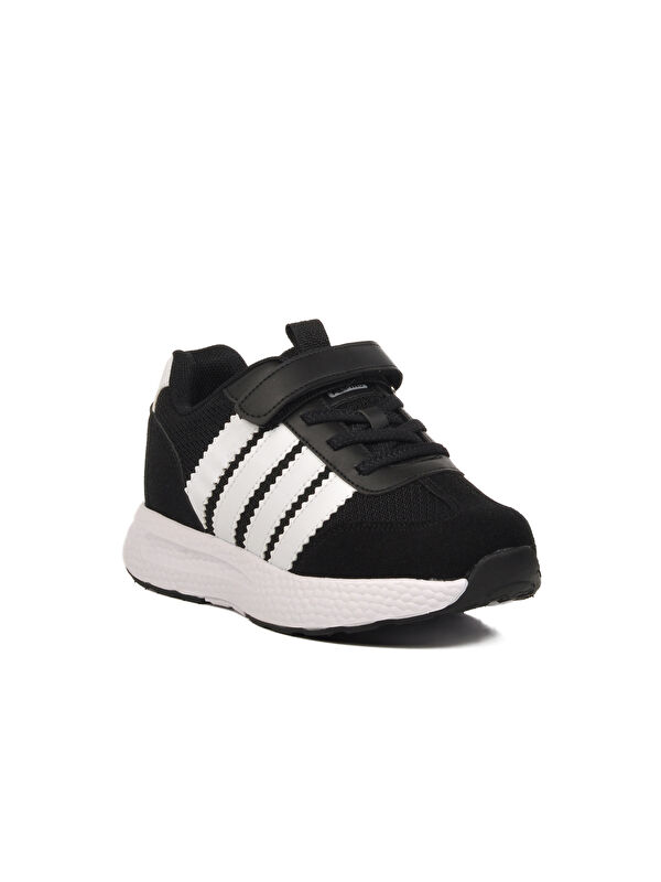 Siyah Beyaz Cırtlı Erkek Çocuk Spor Ayakkabı 1876 F - Görsel 4