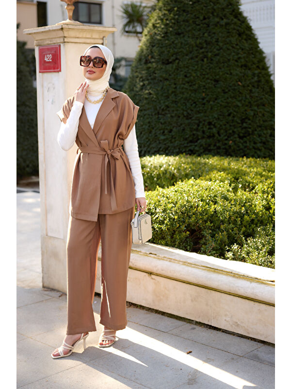 Locco Moda Kadın Yelekli Modal Takım Vizon