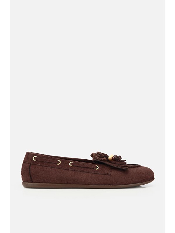 Yaya By Hotiç Kadın Kahverengi Süet Fiyonk Detaylı Bağcıklı Loafer