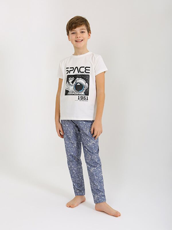 Vitmo Erkek Çocuk Kısa Kollu %100 Pamuklu Pijama Takımı Go Space