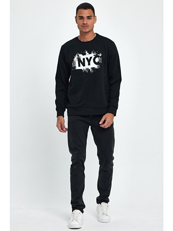Süperlife Erkek Bisiklet Yaka Regular Fit 3 İplik Kalın NYC Baskılı Sweatshirt spr24sw24