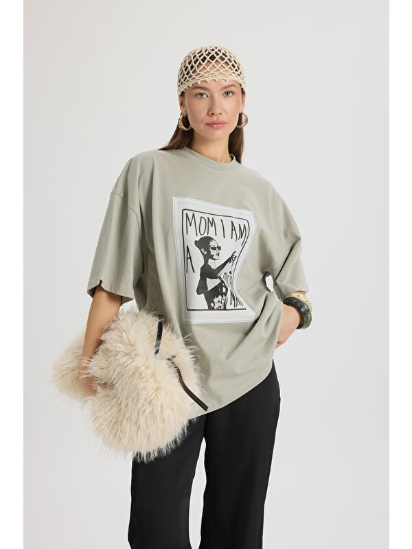 Mai Collection Rich Woman Oversize Gri T-Shirt
