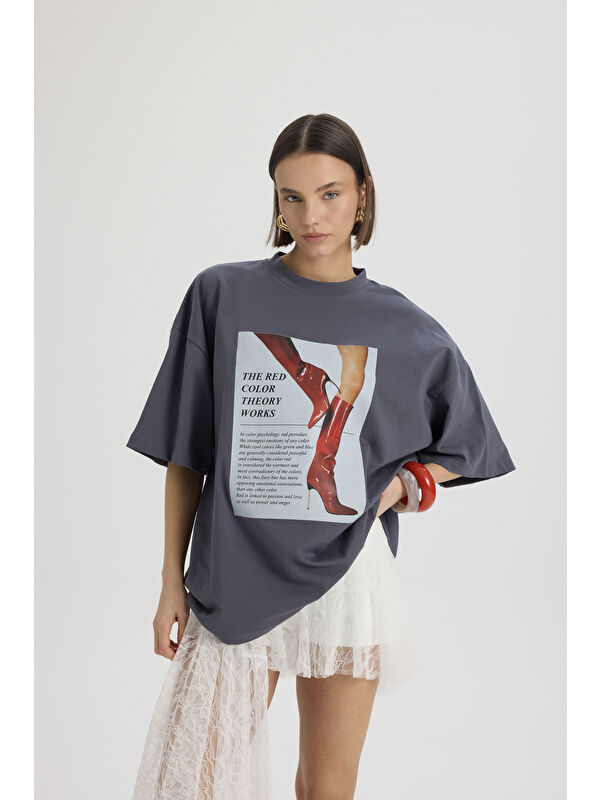 Mai Collection Theory Oversize Füme T-Shirt