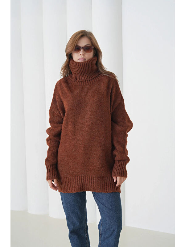 carla10 Kadın Balıkçı Yaka Kaşkorse Oversize Triko Tunik