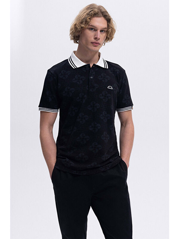 Ellesse Monogramlı % 100 Pamuk Regular Fit Düğmeli Polo Yaka T Shirt EM381-BK