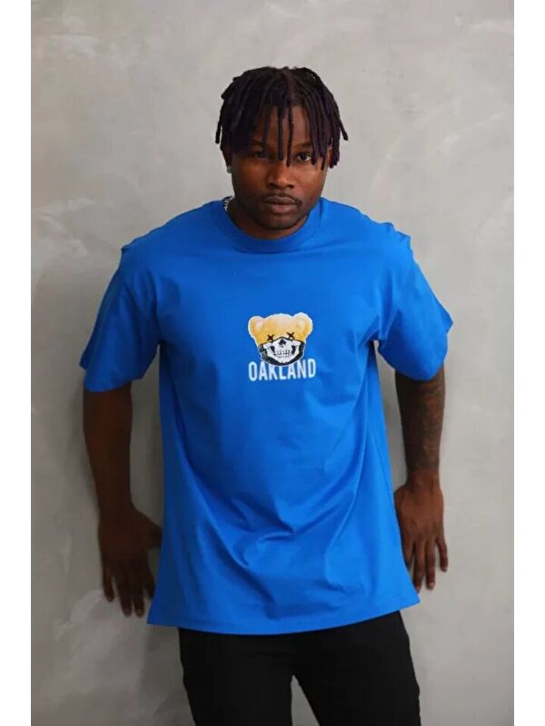 Jane's Unisex Baskılı Oversize T-Shirt - Mavi
