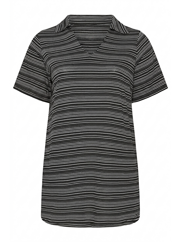 Stil Diva V Yaka Kısa Kollu Esnek Kumaşlı Çizgili Uzun T-shirt