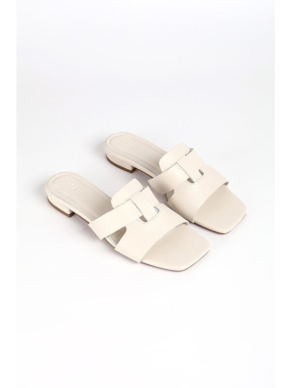 Kadın Deri Ekru Terlik 9760 - Görsel 5