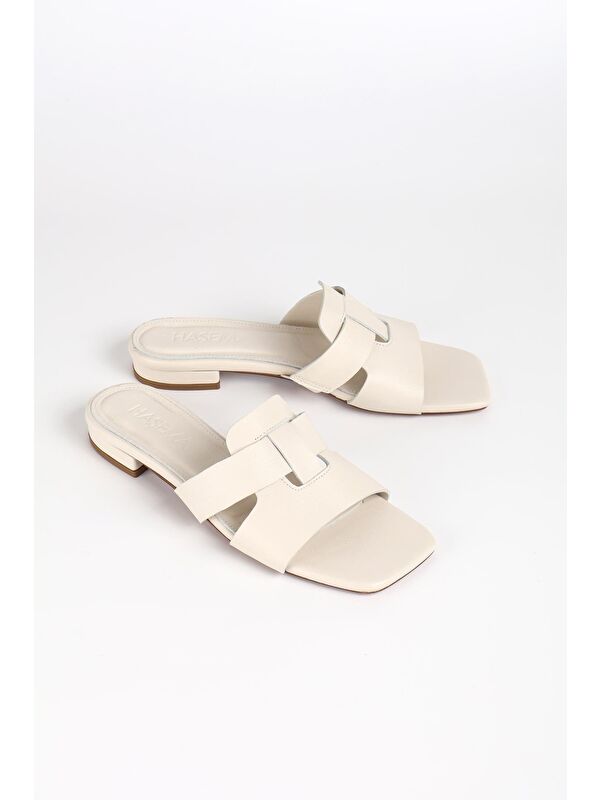 Kadın Deri Ekru Terlik 9760 - Görsel 6