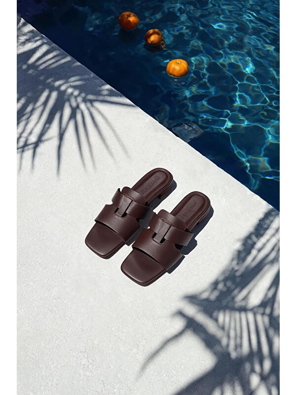 Kadın Deri Kahverengi Terlik 9760 - Görsel 4