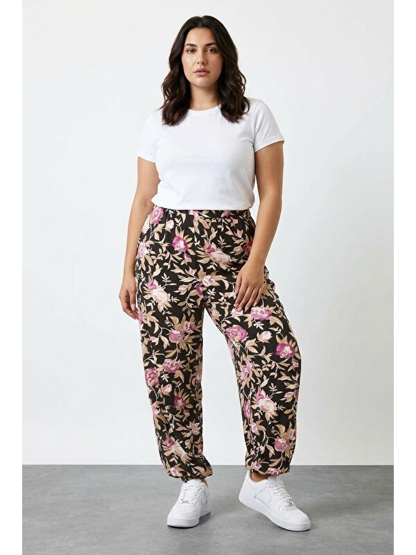 Stil Diva Çiçek Desenli Cepli Pantolon