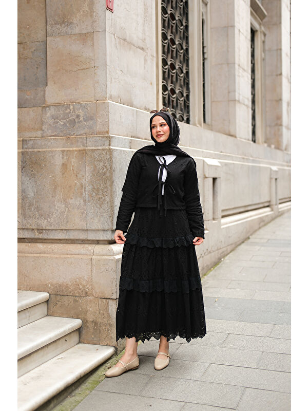Locco Moda Kadın Eteği Volanlı Takım Siyah