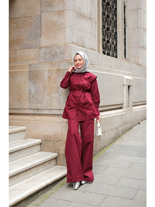 Locco Moda Kadın Dış Vatka Detaylı Takım Bordo