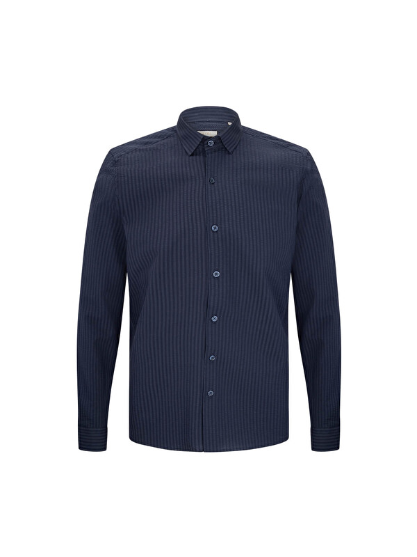 Hatemoğlu Lacivert Comfort Fit 100% Pamuk Slim Yaka Uzun Kollu Spor Gömlek