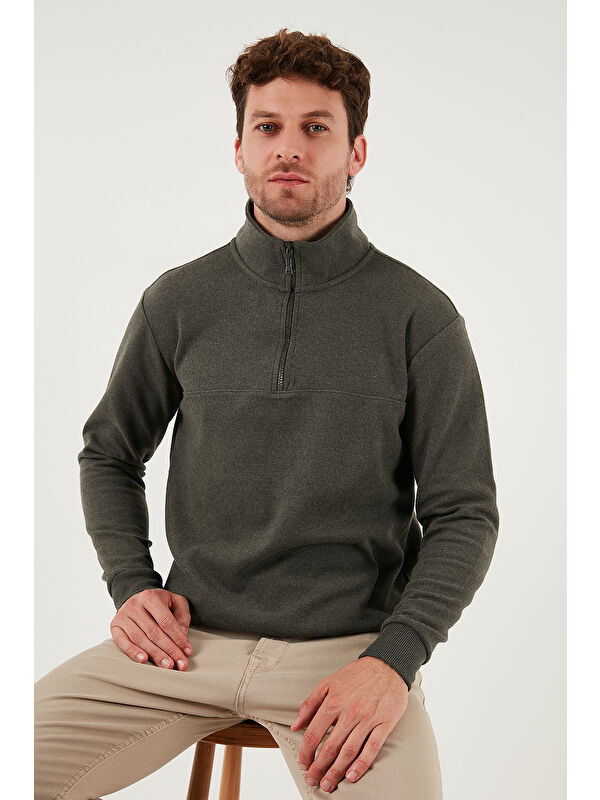 Buratti Pamuklu Regular Fit Yarım Fermuarlı Dik Yaka Kazak 456112