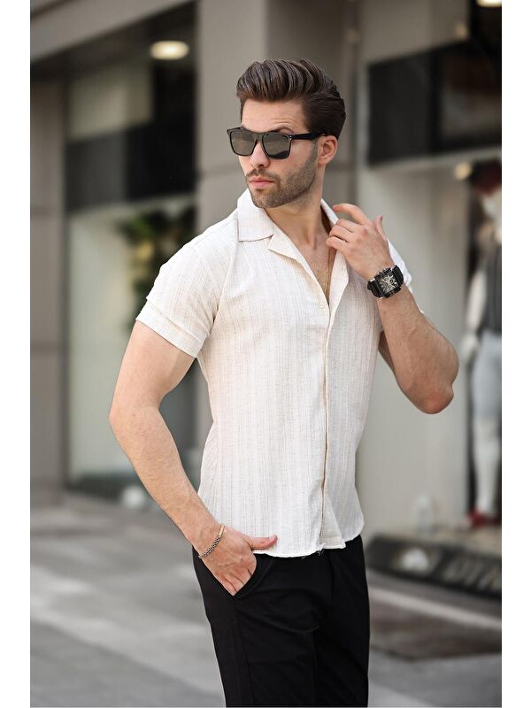 Comstar Erkek Yazlık Elastanlı Slim Fit Gömlek Yaka Kısa Kollu Gömlek