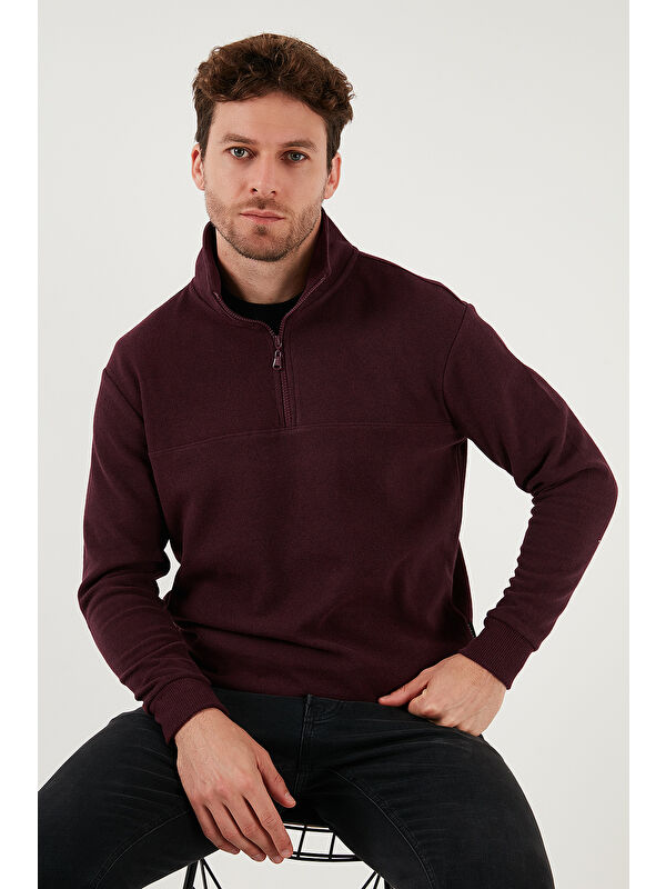 Buratti Pamuklu Regular Fit Yarım Fermuarlı Dik Yaka Kazak 456112