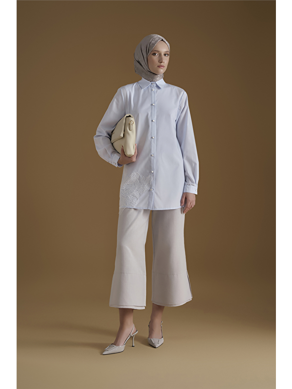 ARMİNE İşlemeli Poplin Tunik Mavi