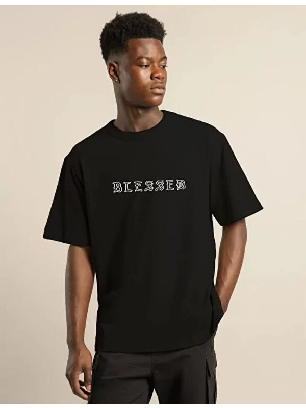 Jane's Unisex Bisiklet Yaka Oversize Baskılı T-Shirt - Siyah