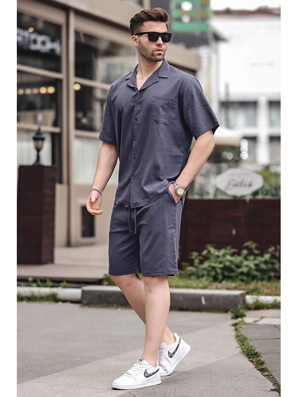 Madmext Erkek Füme Basic Oversize Gömlek %100 Pamuk Takımı 5588