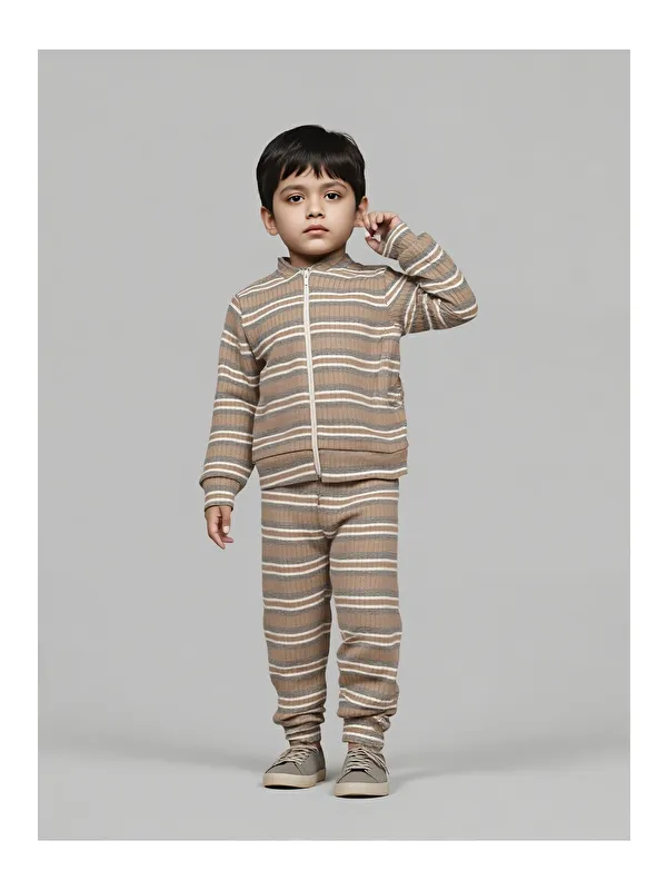 Mai Perla Unisex Çocuk Takımı Organik Pamuklu Şardonlu Kışlık Hırkalı Çizgili İkili Takım (1-5 Yaş)