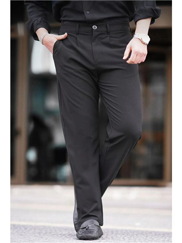 Madmext Siyah Regular Fit Düz Kesim Yan Cepli Erkek Pantolon 6540