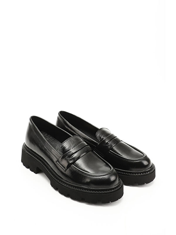 Gonderi(r) Mor Gonderi(r) Kalin Kadın Topuklu Hakiki Deri Loafer Ayakkabı