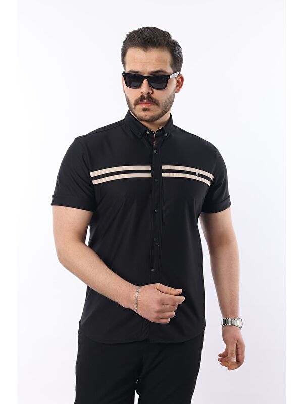 Comstar Erkek Kısa Kollu Slim Fit Yazlık Çift Çizgili Gömlek