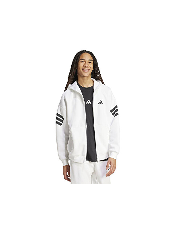 Adidas M Fi 3S Fz Erkek Günlük Fermuarlı Sweatshirt JW7106 Beyaz