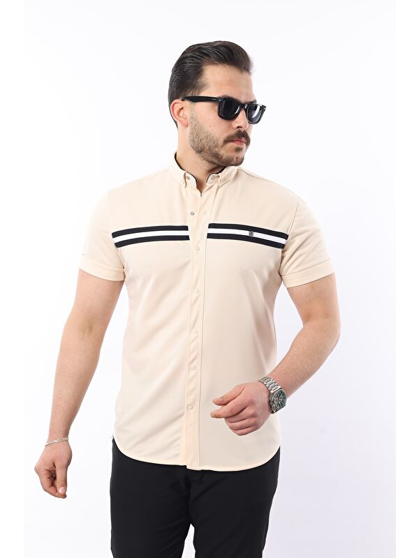 Comstar Erkek Kısa Kollu Slim Fit Yazlık Çift Çizgili Gömlek