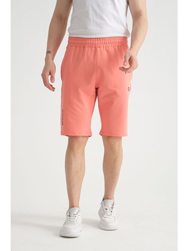 Shooter Sportswear Şeftali Erkek Şort Minimal Logolu Pamuklu Regular Kalıp