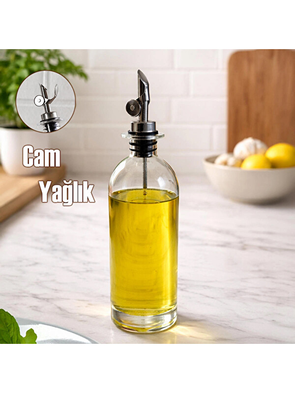 Porsima 3890-1 Gümüş Sızdırmaz Kapaklı Cam Yağlık Sirkelik Yağdanlık 500 ml
