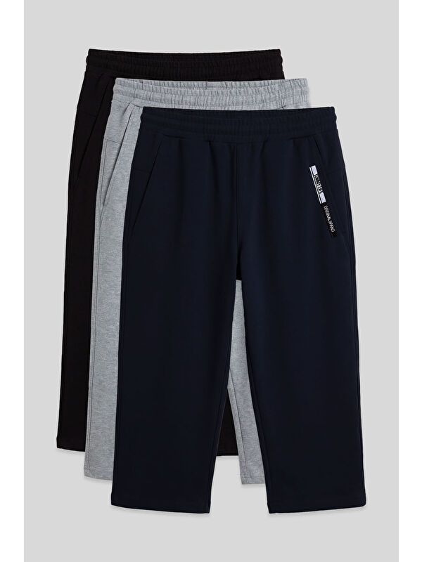 Tommylife Standart Kalıp 3lü Paket Siyah-Lacivert-Gri Melanj Erkek Kapri - 83092