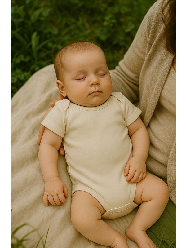 Kidex's Unisex Bebek Organik Pamuklu Çıtçıtlı Kısa Kollu Zıbın Body 0-12 Ay