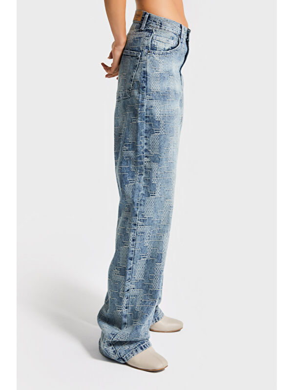 It's Basic Kadın T.Kot Rengi 2w5-32 Loose Fit Özel Tasarım Kumaş %100 Pamuk Denim Jean
