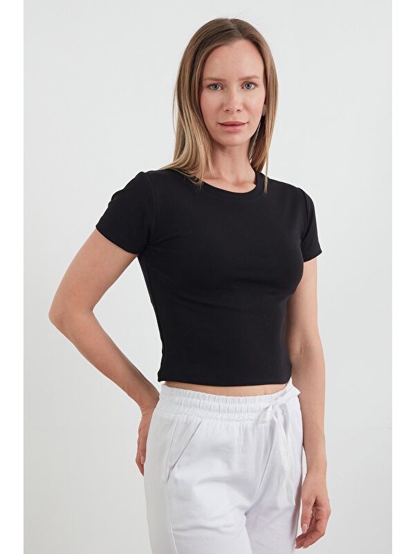 Fullamoda Basic Yanları Stoperli Crop Tişört