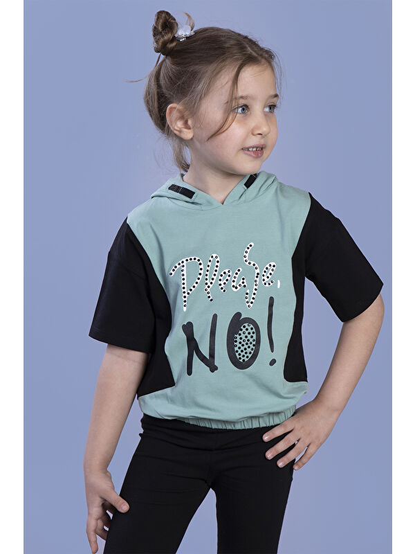 Toontoykids Kız Çocuk Kapüşonlu Garni Detaylı Baskılı Tişört
