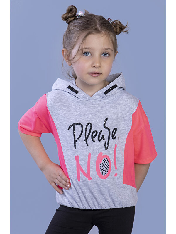 Toontoykids Kız Çocuk Kapüşonlu Garni Detaylı Baskılı Tişört