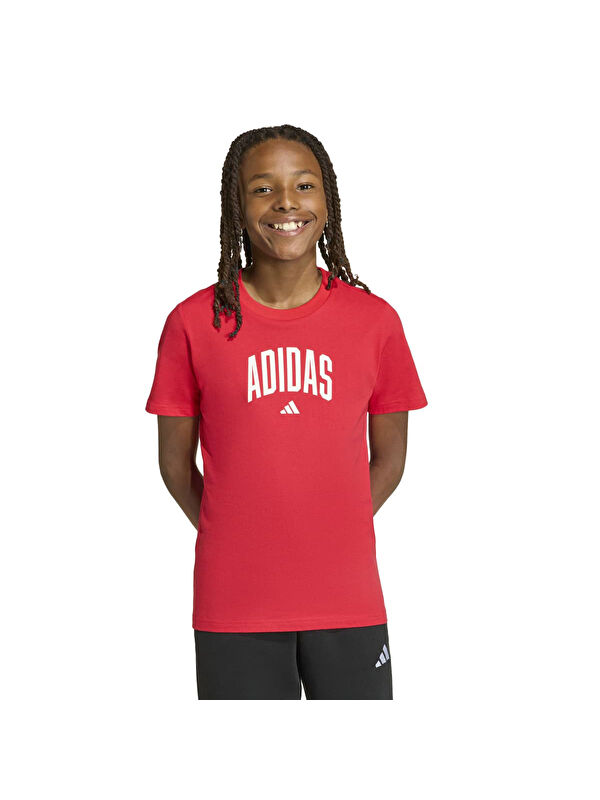 Adidas Collegiate Graphic Çocuk Kırmızı Yuvarlak Yaka Tişört