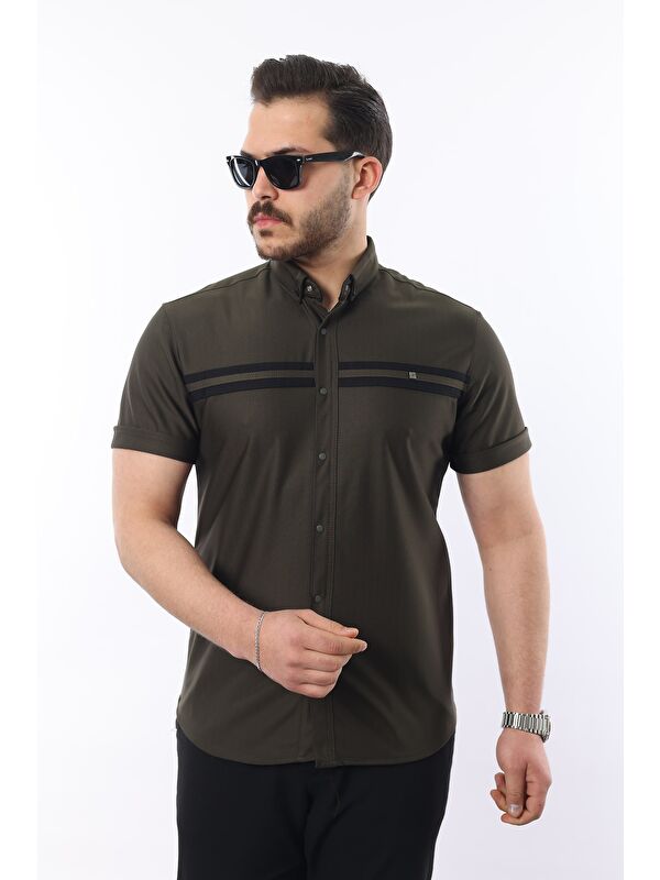 Comstar Erkek Kısa Kollu Slim Fit Yazlık Çift Çizgili Gömlek