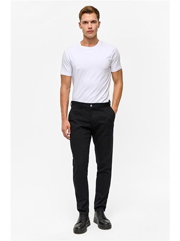 Süvari Siyah Slim Armürlü Pantolon